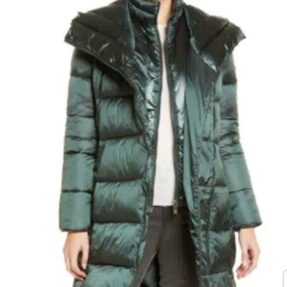 NWT Via Spiga Green Faux Down Asymmetrical Zip Front Puffer Jacket - Picture 1 of 13